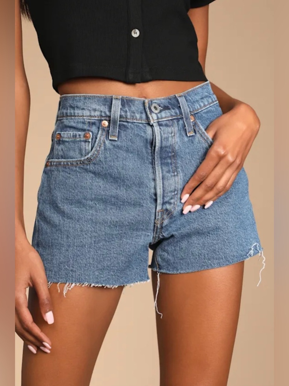 Levi's 501 Original High Rise - Medium Wash - Cutoff Denim Shorts - Size 30